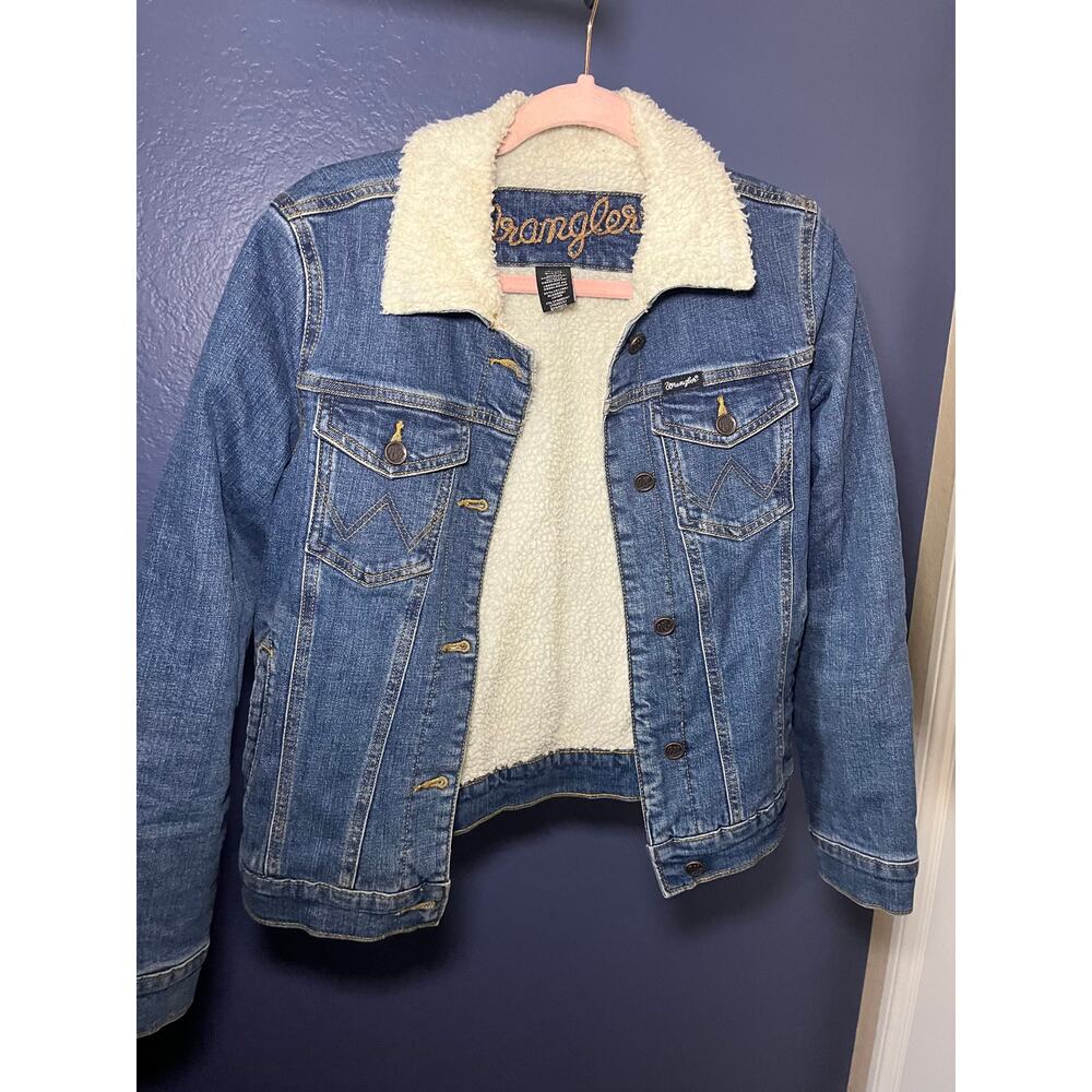 Wrangler Classic Denim Sherpa Lined Trucker Jacket Blue Small - Picture 2 of 5